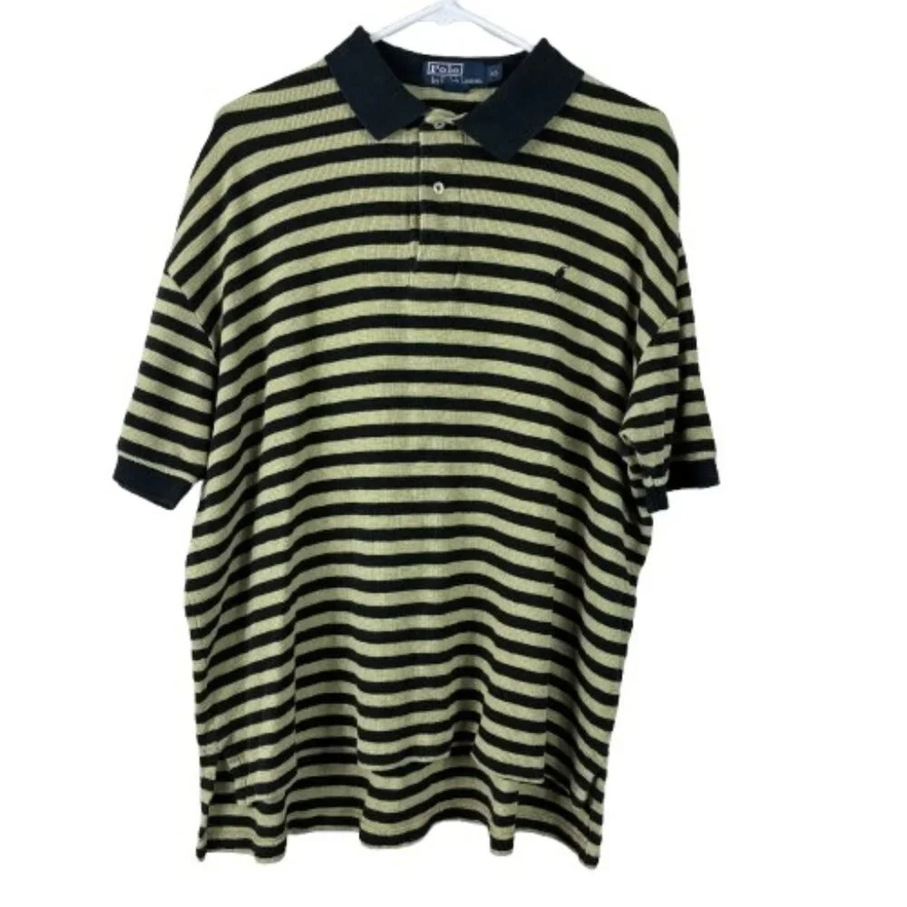 VTG Polo Ralph Lauren Striped Polo Top Green Black Size XL Preppy